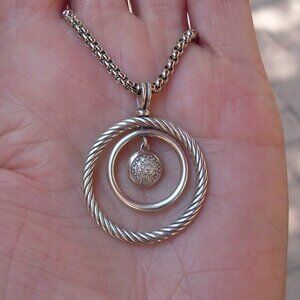 Retired David Yurman Round Mobile Diamond Pendant w/Chain - 925 Sterling